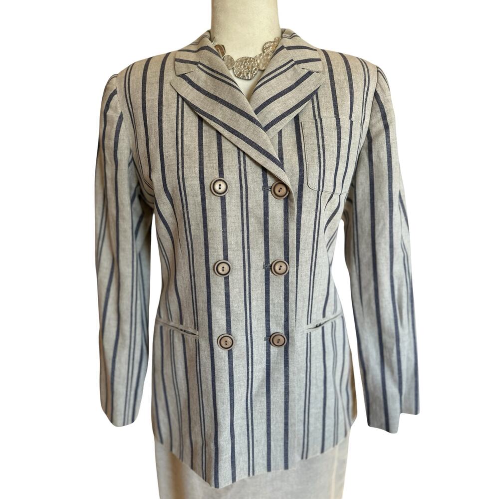 Harve Bernard 2pc. Linen & Cotton Striped Jacket & Skirt Set, Size 4 - Picture 2 of 10
